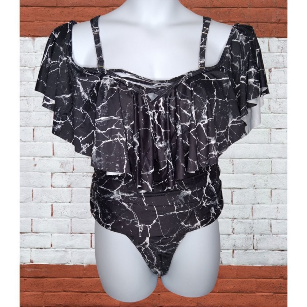 Aqua Eve 2-pc Swimsuit Black White 20W NWT